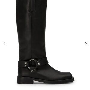 Tony Bianco Black Leather Knee-High Moto Biker Boots